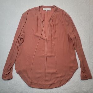 ASTR The Label Peasant Blouse Neck Tie Sz M Burnt Orange Long Sleeve Buttoned
